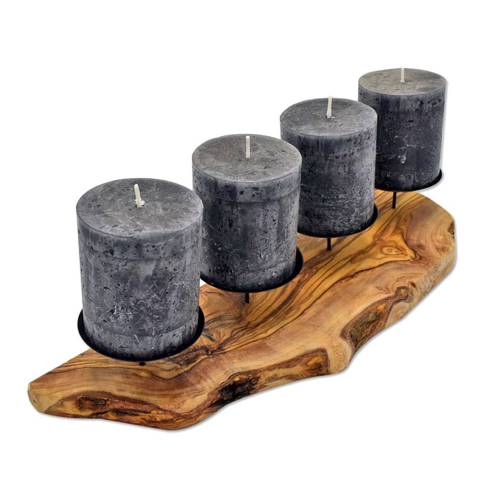 Olive Wood Rustic 4 Candle Holders