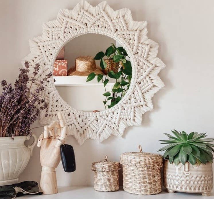 Handmade Round Bohemia Style Wall Hanging - Macrame Mirror