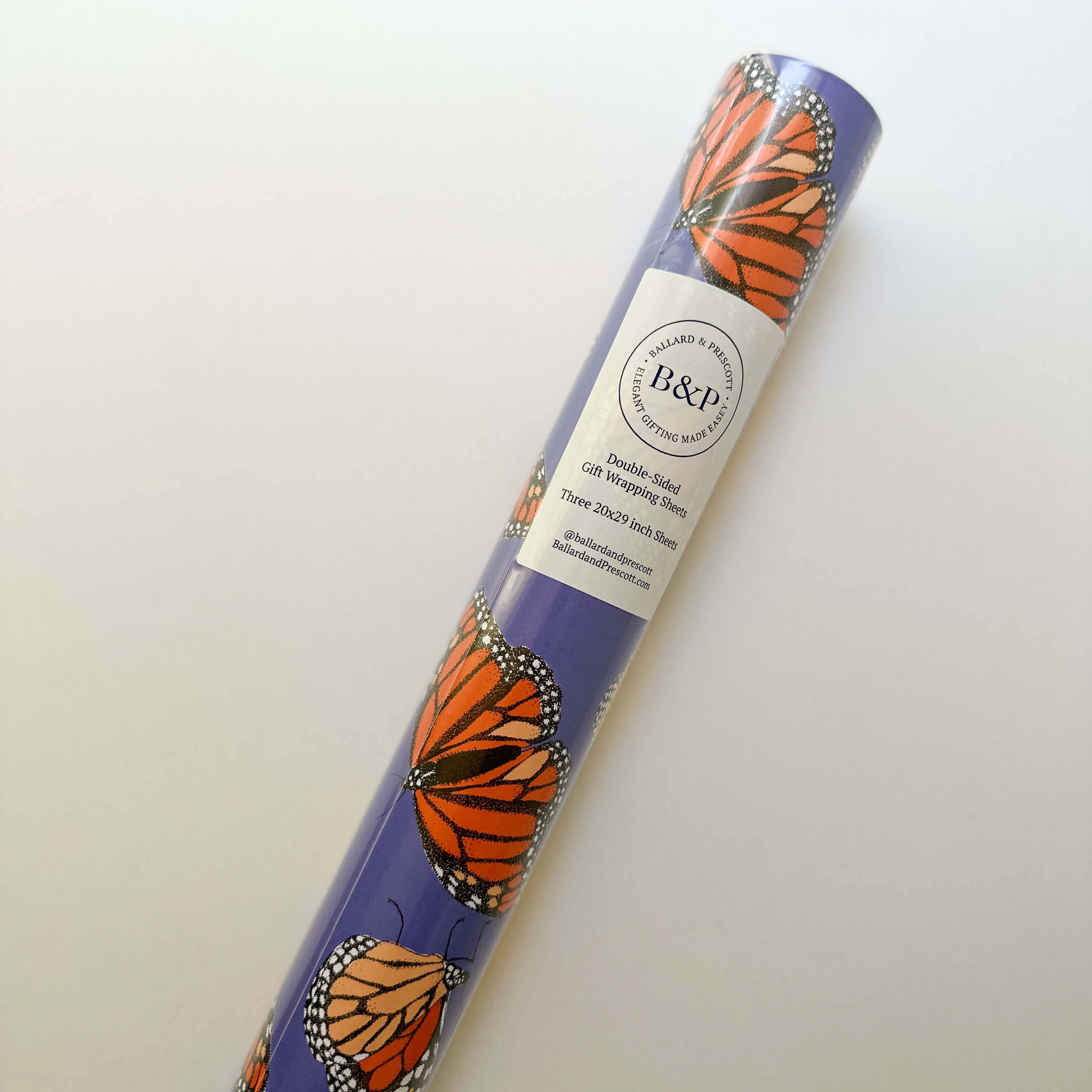 Monarch Butterfly Double Sided Wrapping Paper: 3 Sheets (20x29 in. each)
