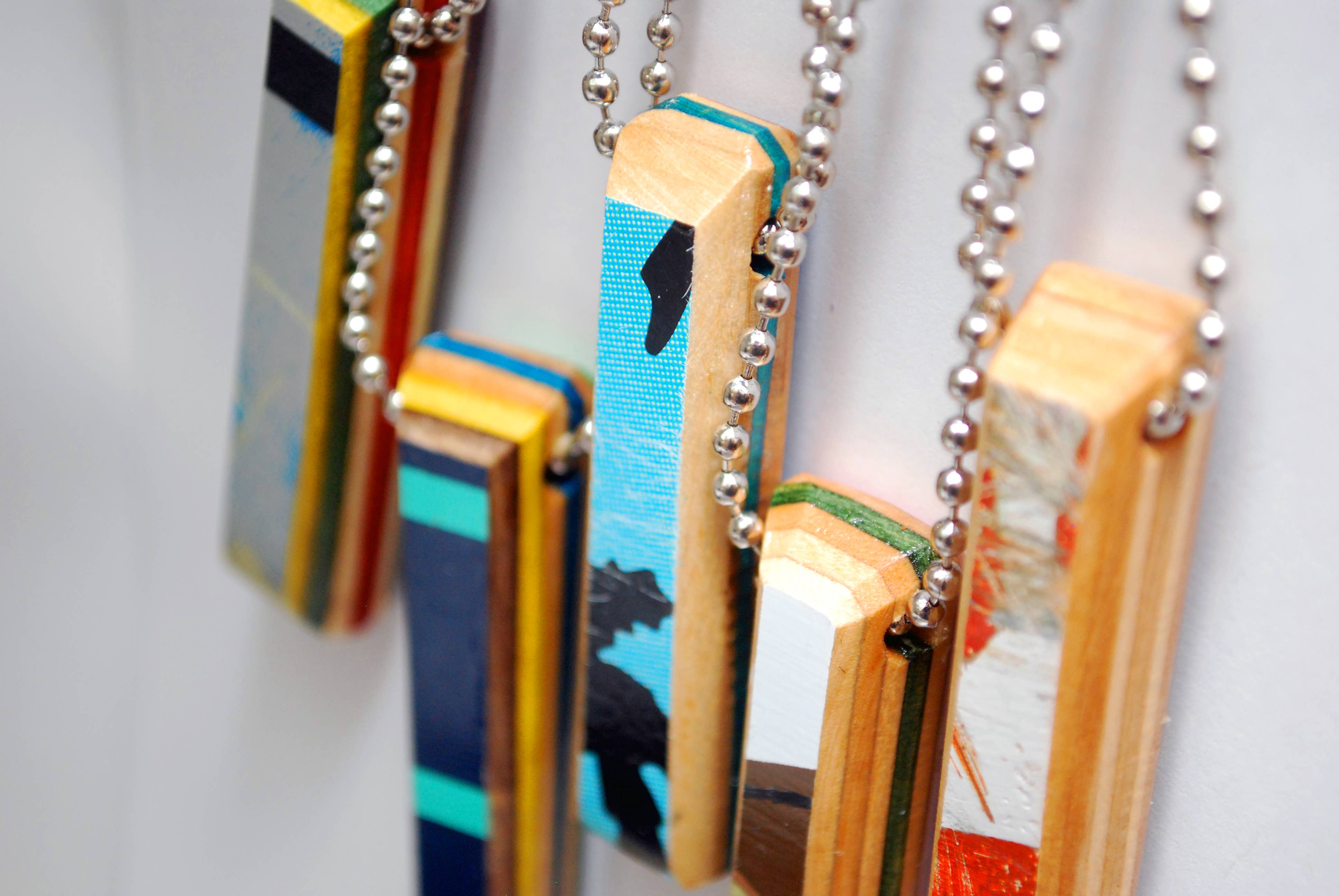 Upcycled Skateboard Bar Necklace - Wood Upcycled Jewelry: 19 Inches
