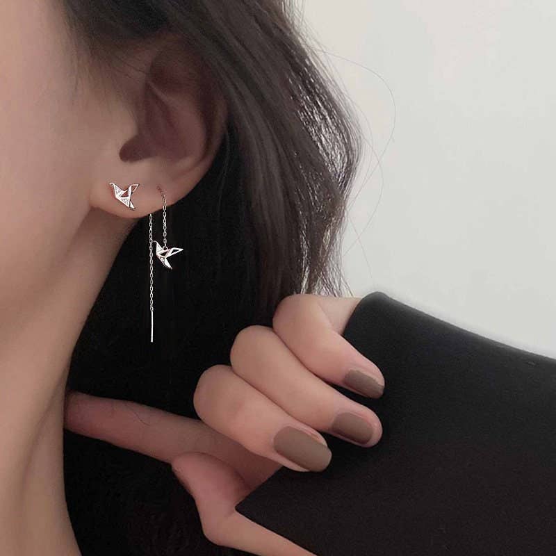 Japanese Orizuru Earrings Sterling Silver: Rose Gold/Stud