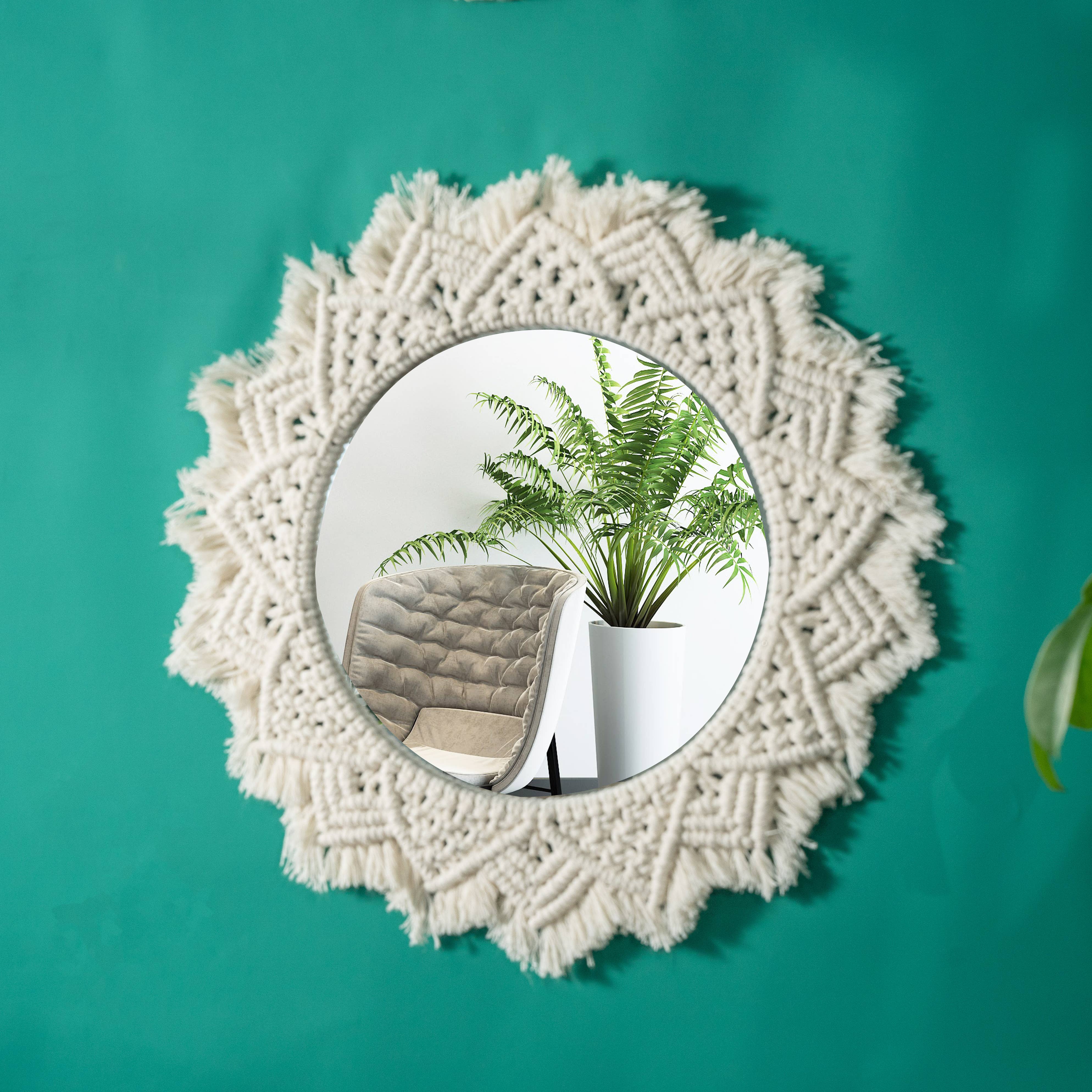 Handmade Round Bohemia Style Wall Hanging - Macrame Mirror