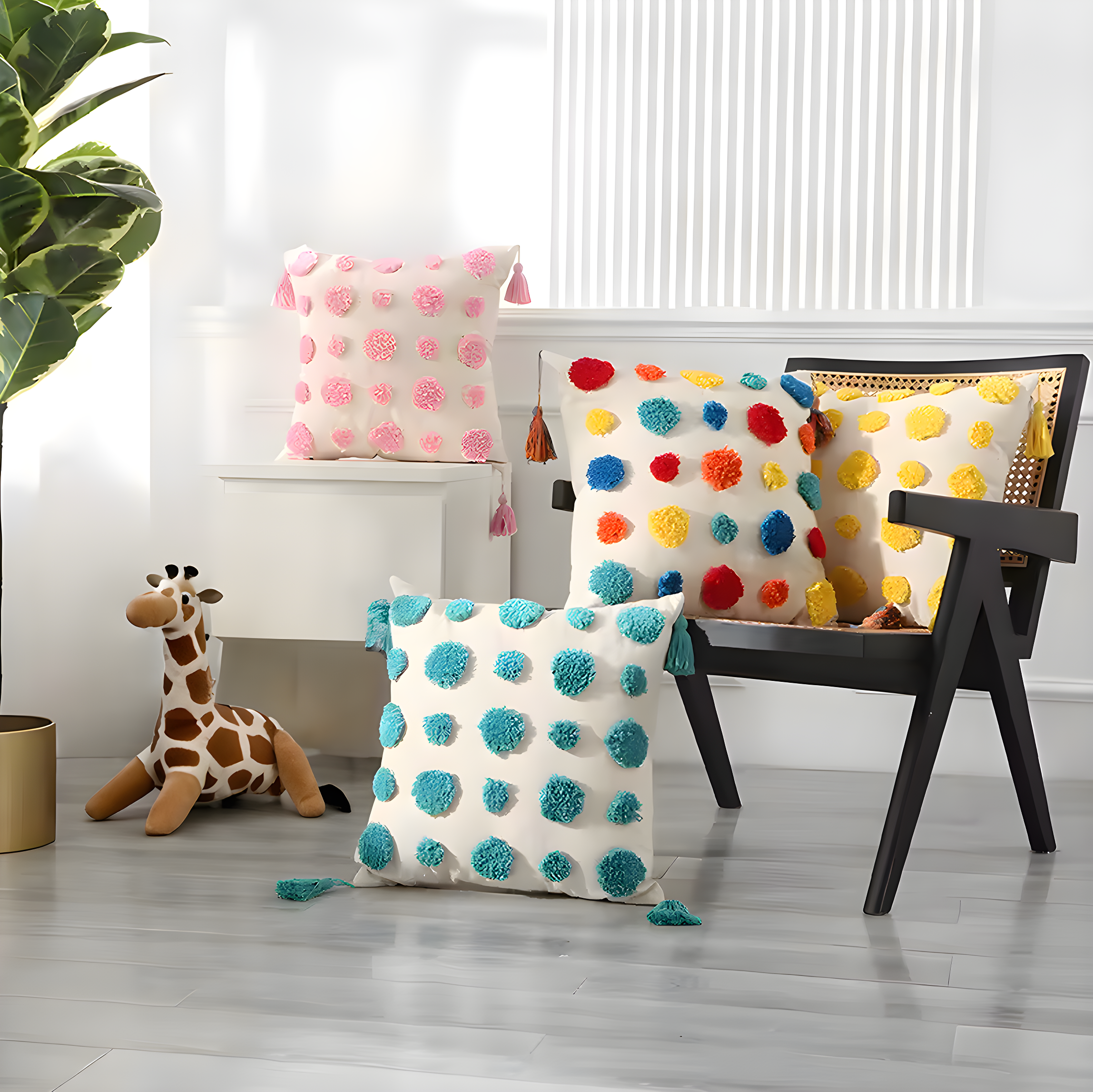 Tassel Embroidered Throw Pillowcase Bedroom Polka Dot Pillow Case