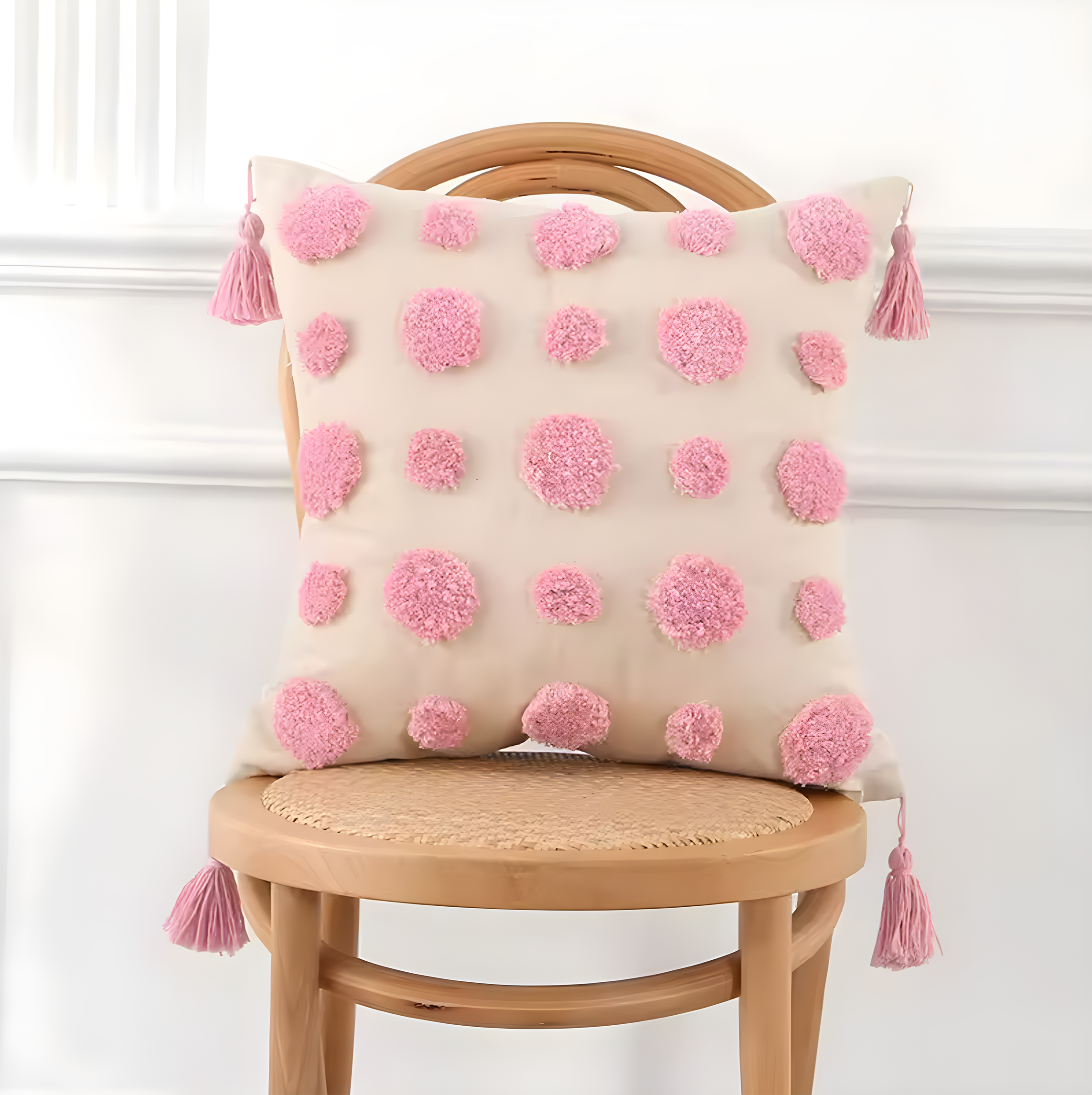 Tassel Embroidered Throw Pillowcase Bedroom Polka Dot Pillow Case