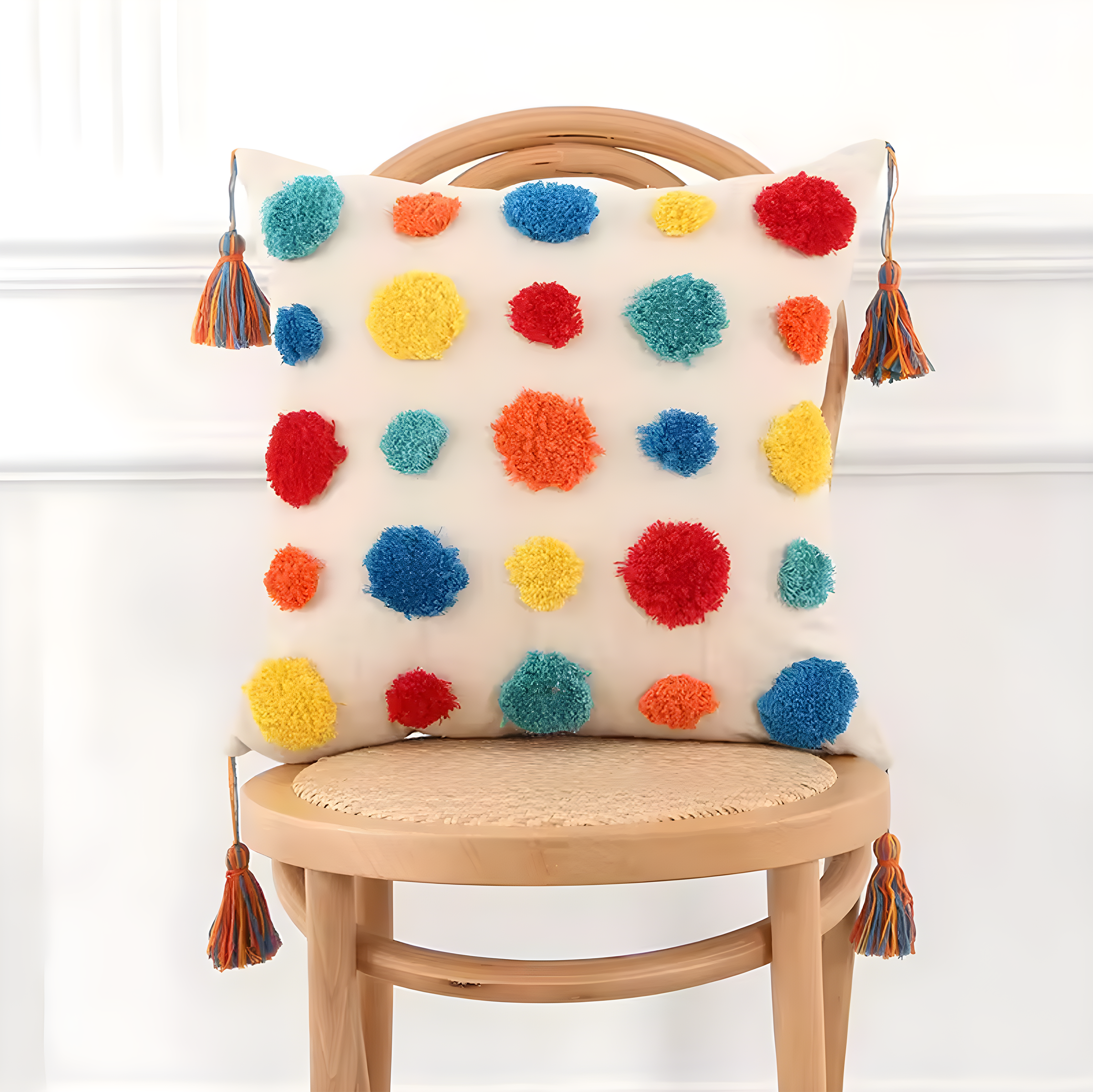 Tassel Embroidered Throw Pillowcase Bedroom Polka Dot Pillow Case