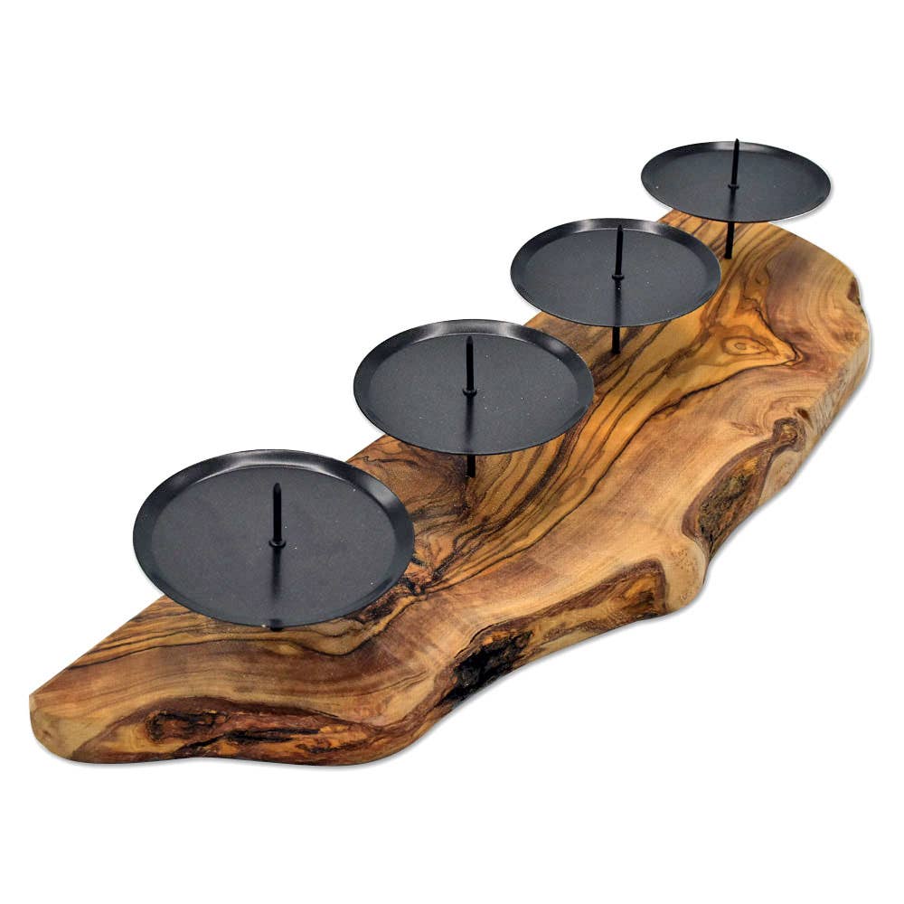 Olive Wood Rustic 4 Candle Holders