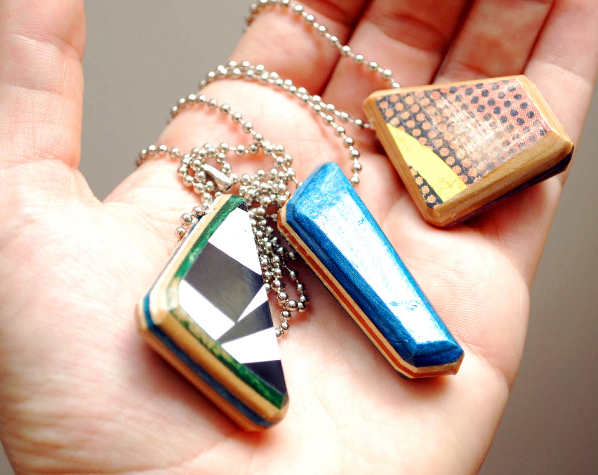 Recycled Skateboard Necklace -Random, Unique Shapes Upcycled