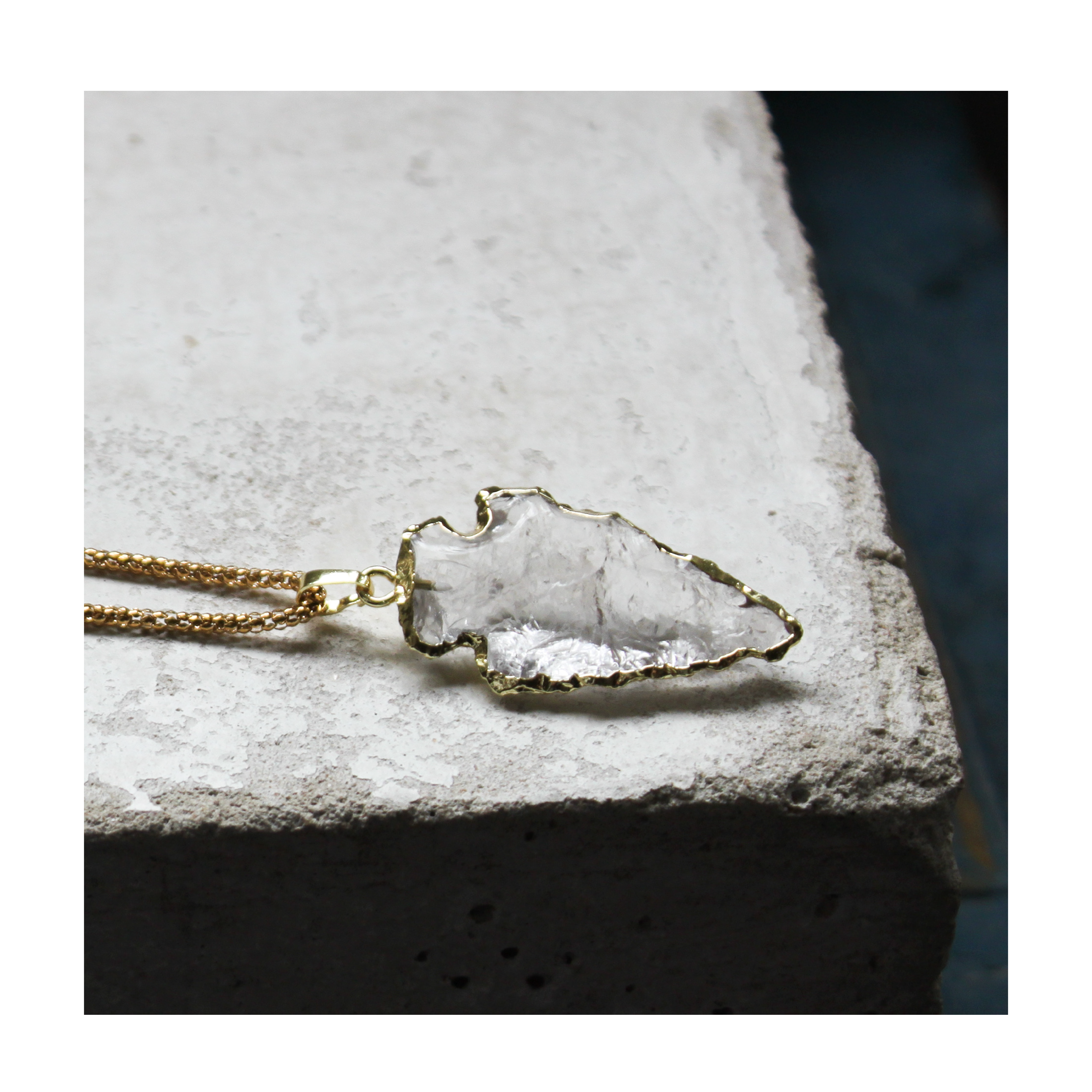 Arrowhead Clear Quartz Crystal Gold Necklace