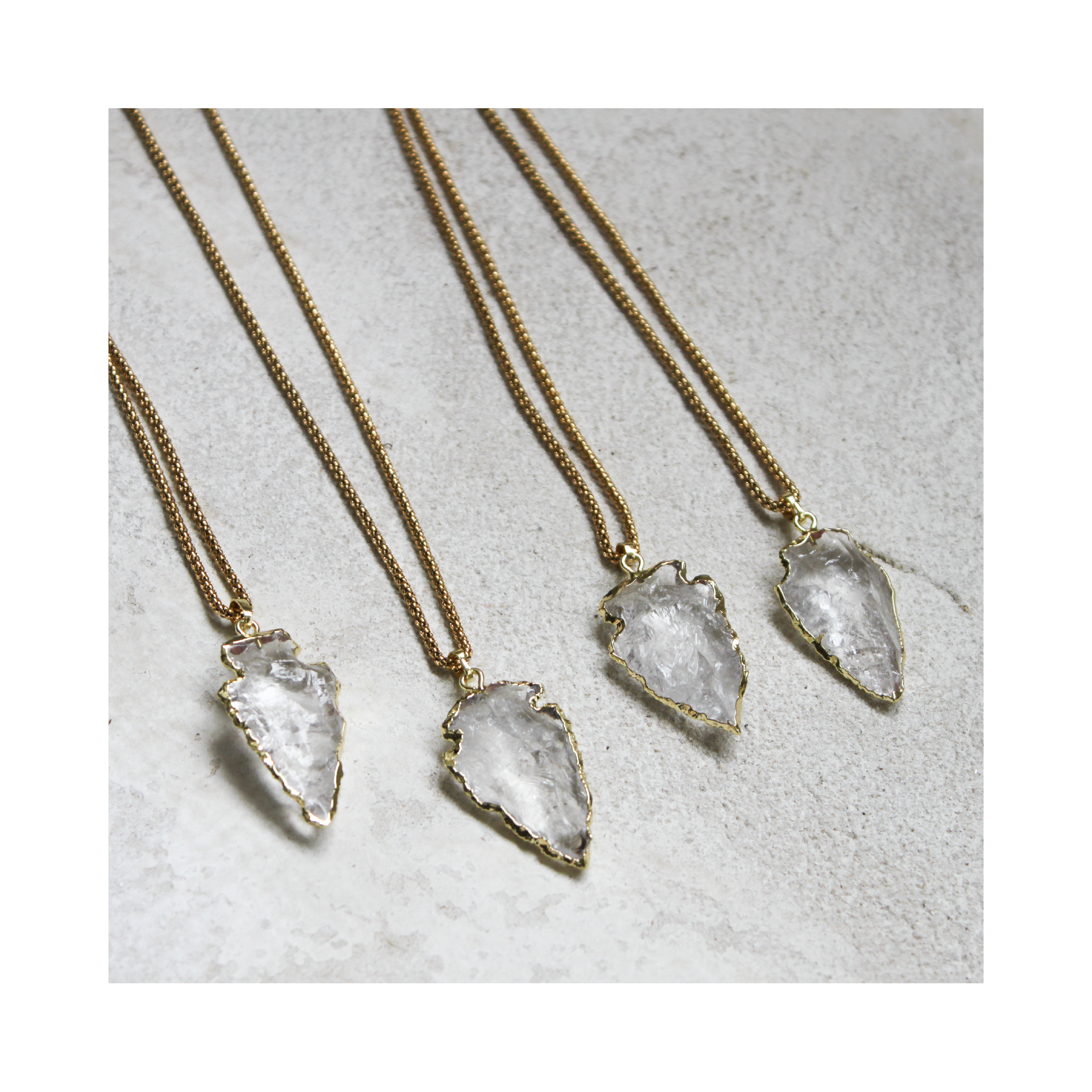 Arrowhead Clear Quartz Crystal Gold Necklace