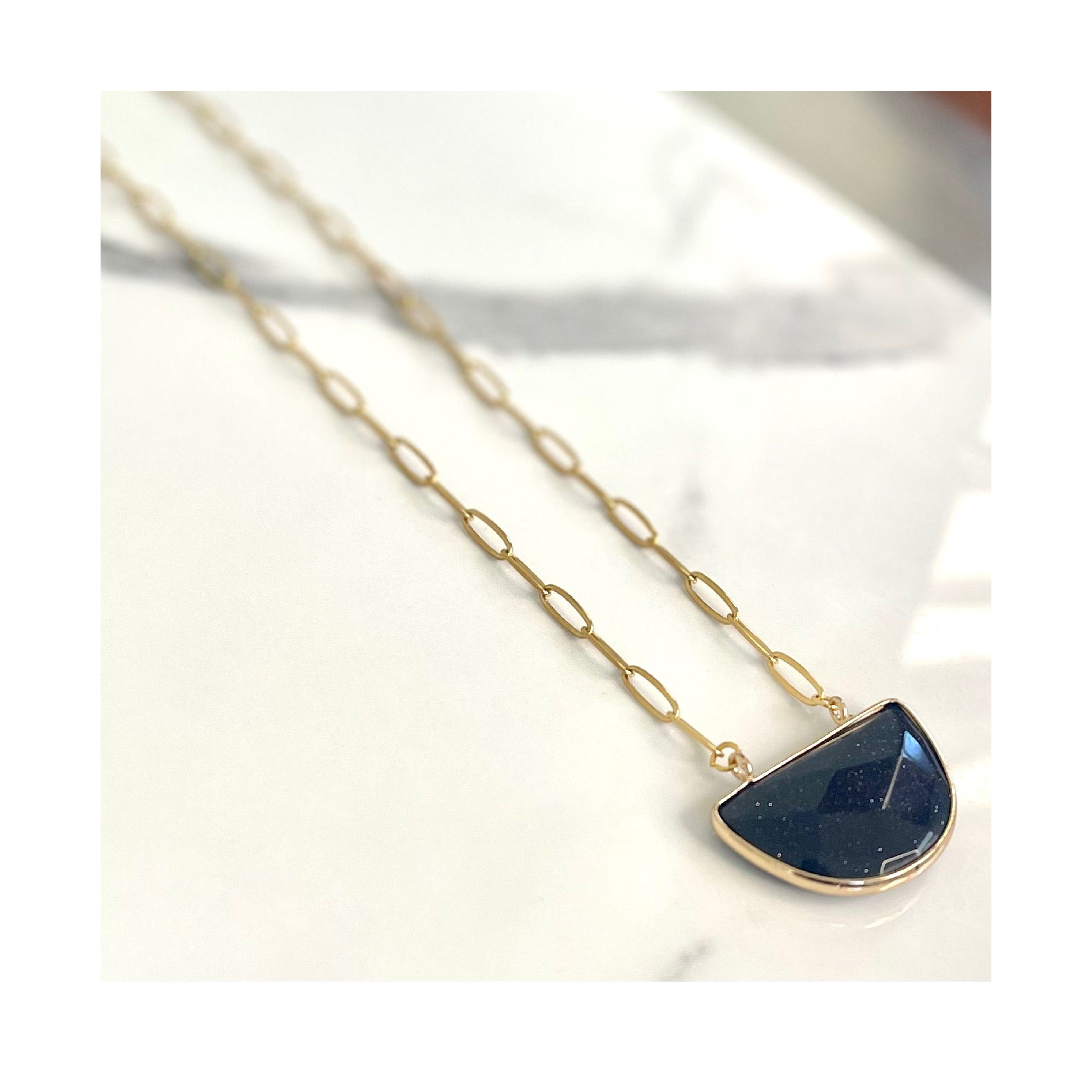 Blue Goldstone Semi Circle Pendant
