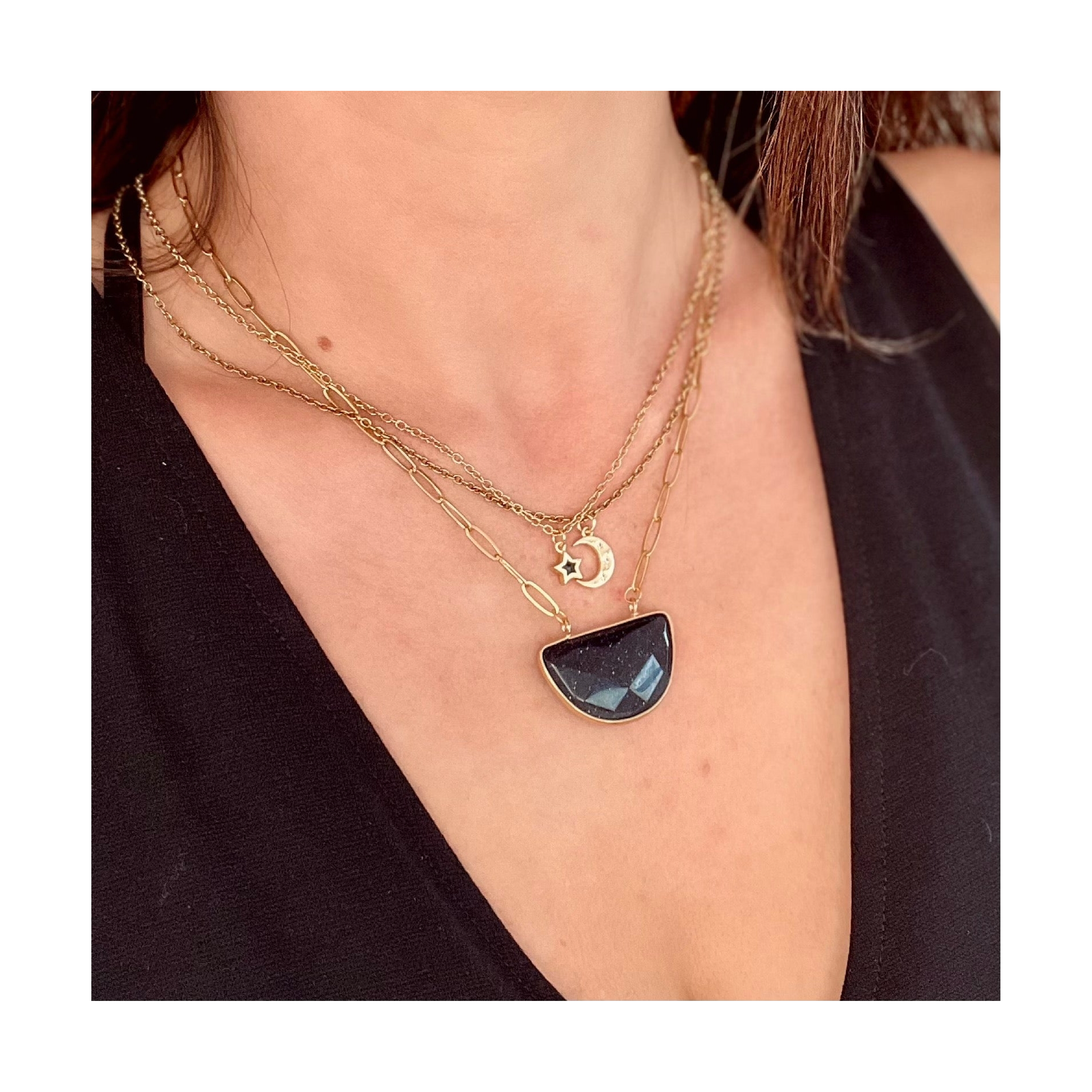 Blue Goldstone Semi Circle Pendant