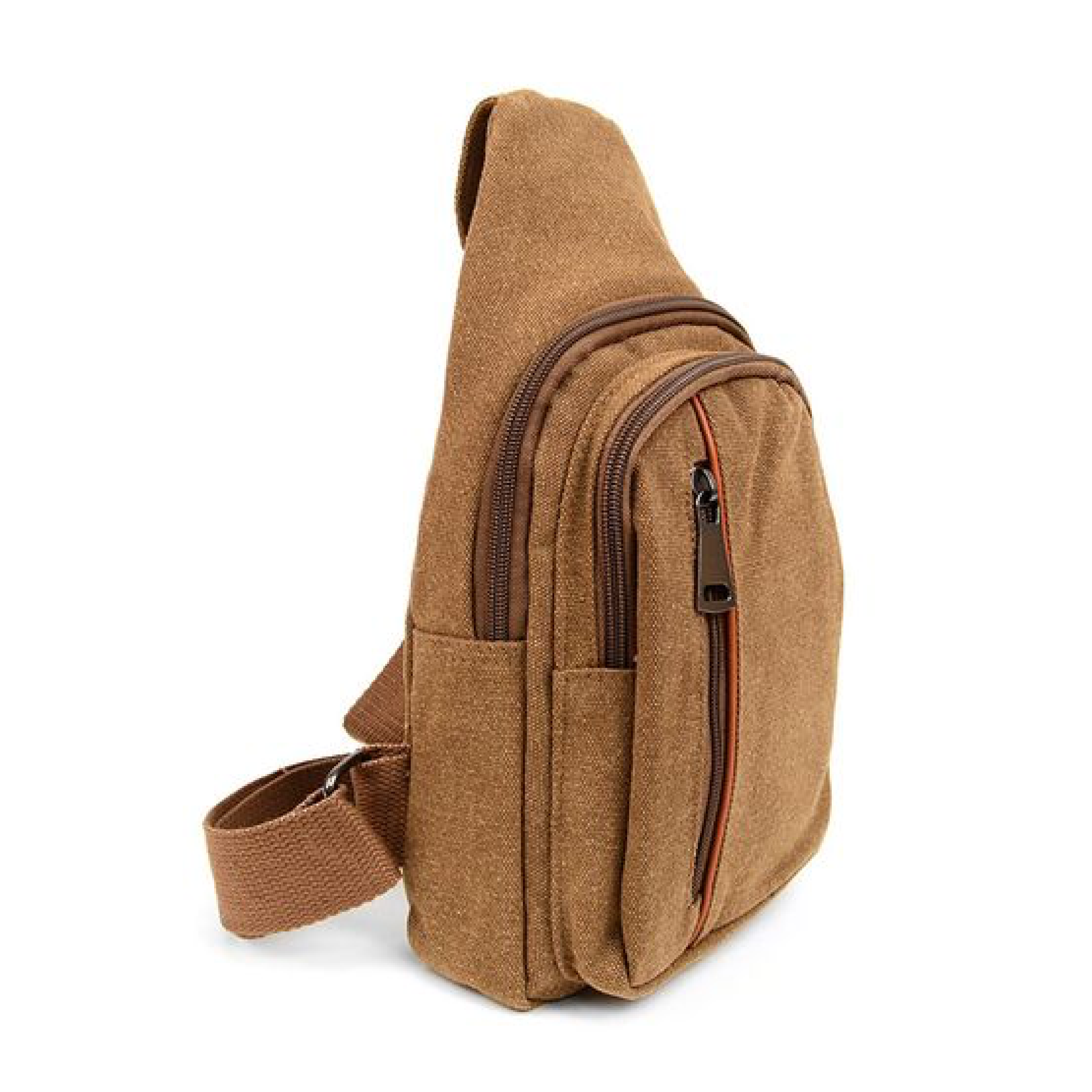 Brown Crossbody Canvas Sling Bag Backpack with Adjustable Strap