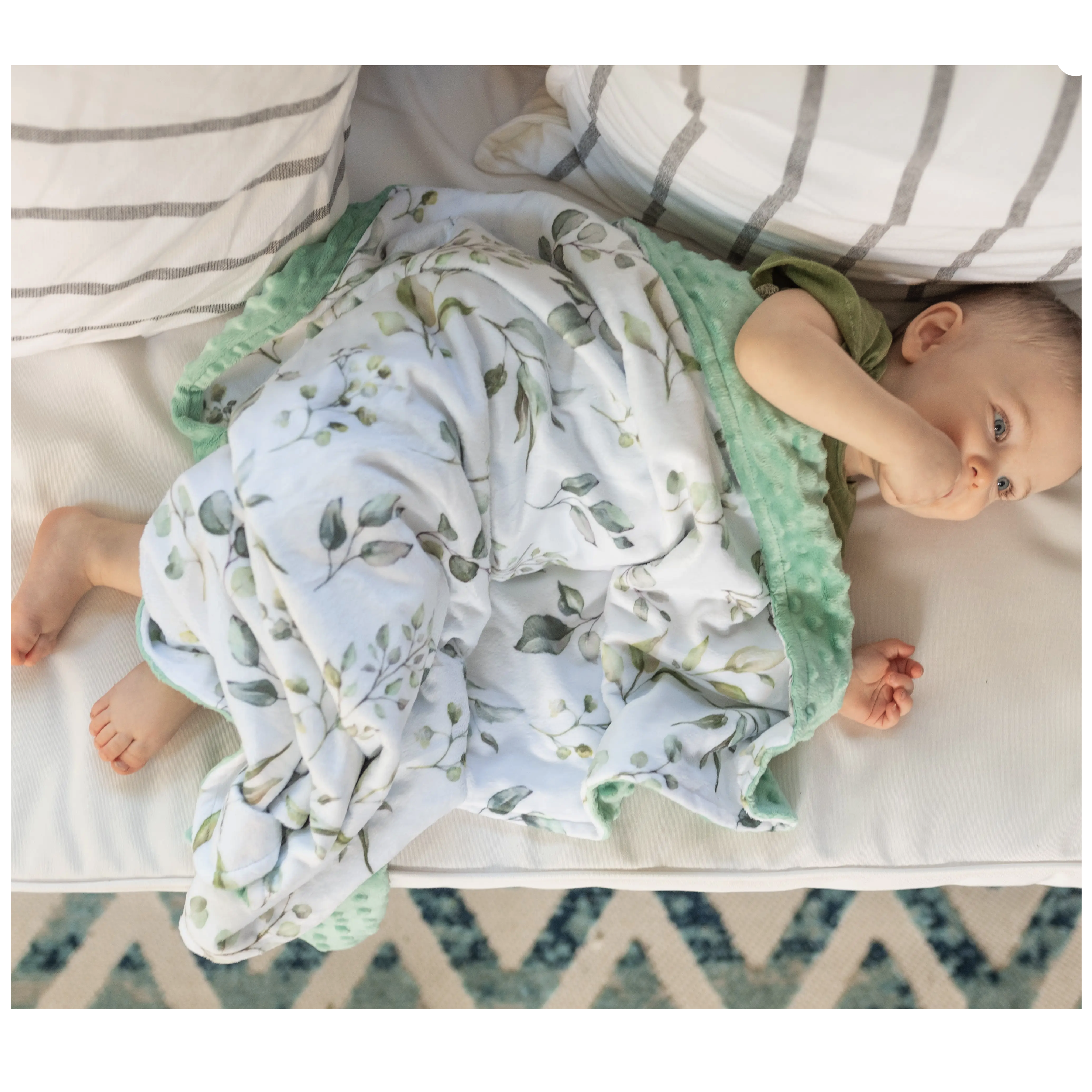 Premium Baby & Toddler Minky Blanket - Eucalyptus Greenery