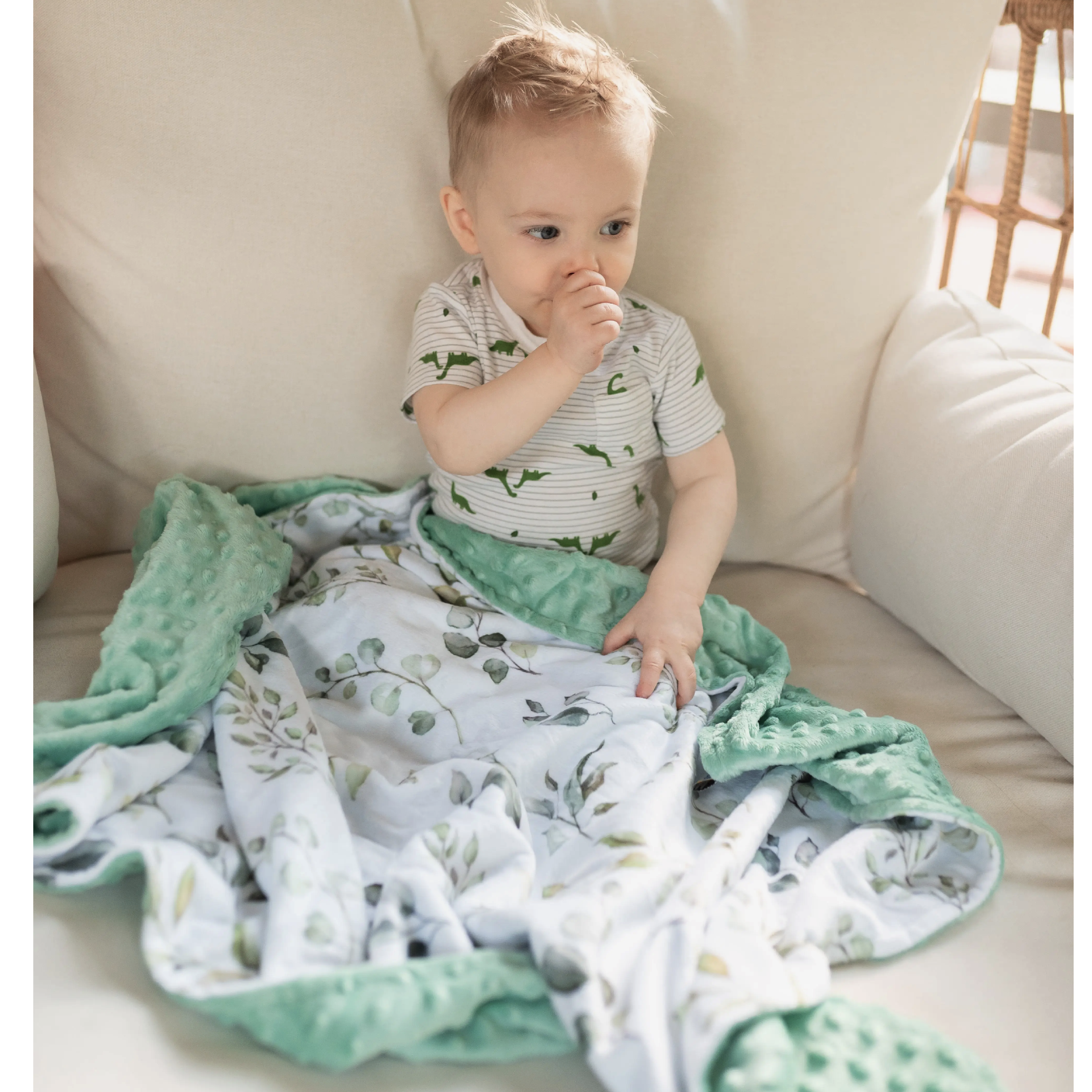 Premium Baby & Toddler Minky Blanket - Eucalyptus Greenery