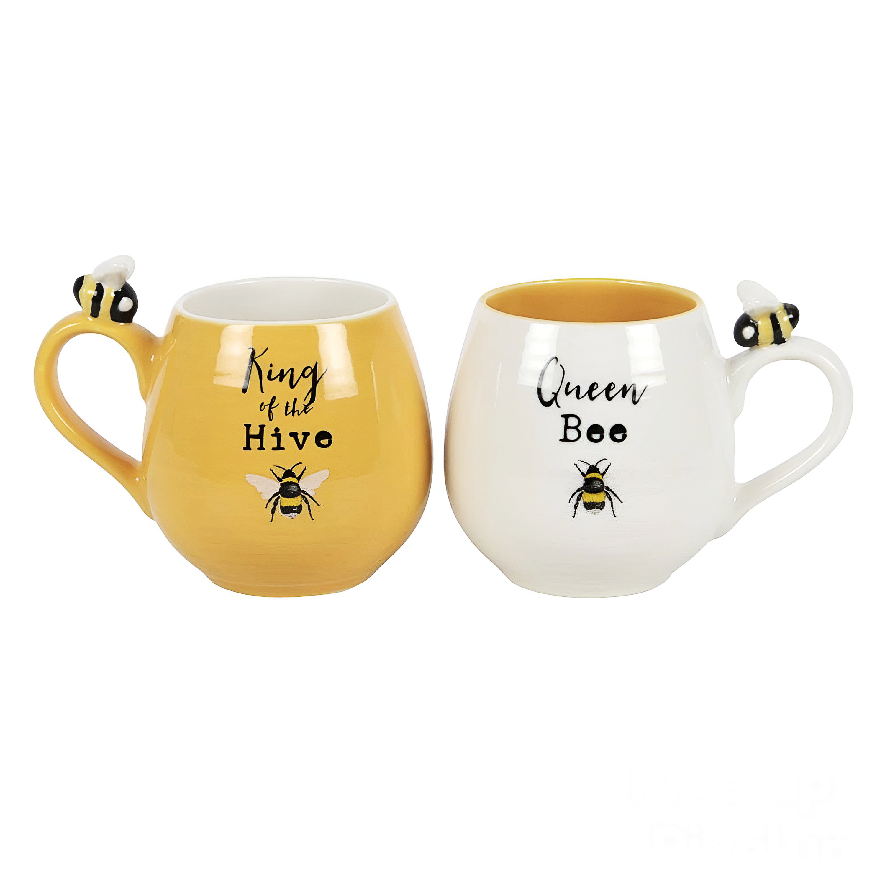 Bee Happy King and Queen Couples Mug Set