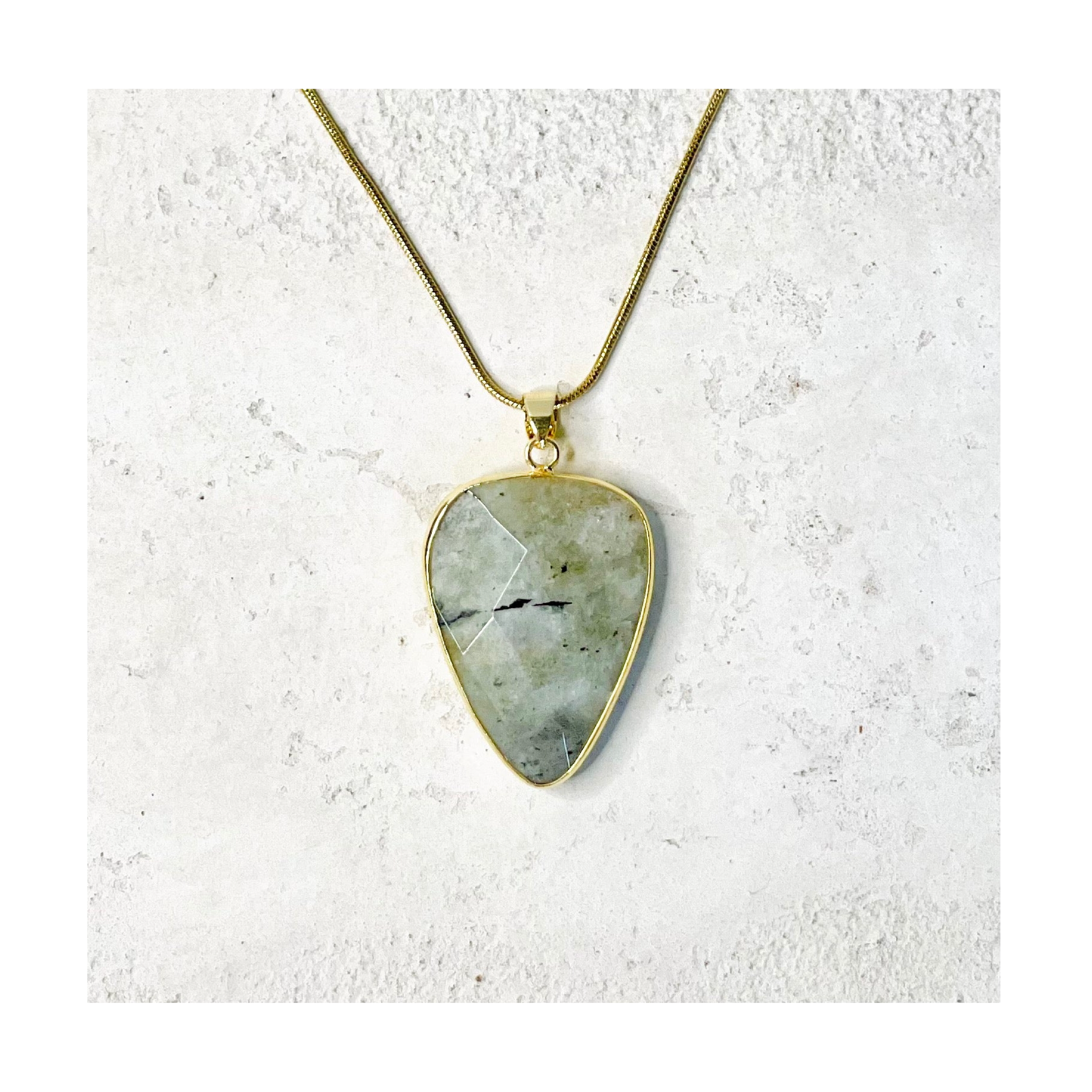 Labradorite Drop Pendant Necklace. Non tarnish Gold