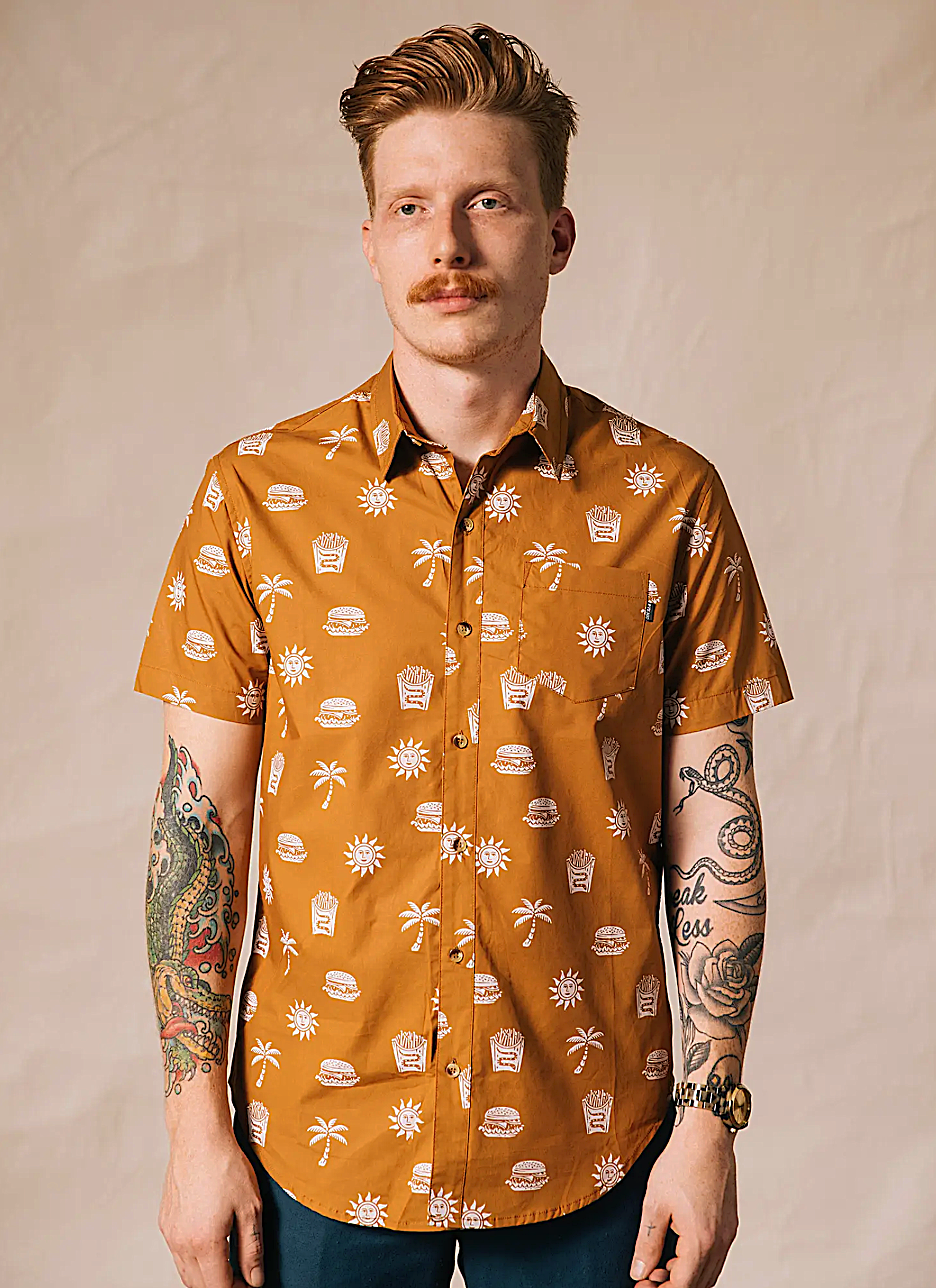 Take It Greasy Burger and Fries Men's Button-Up