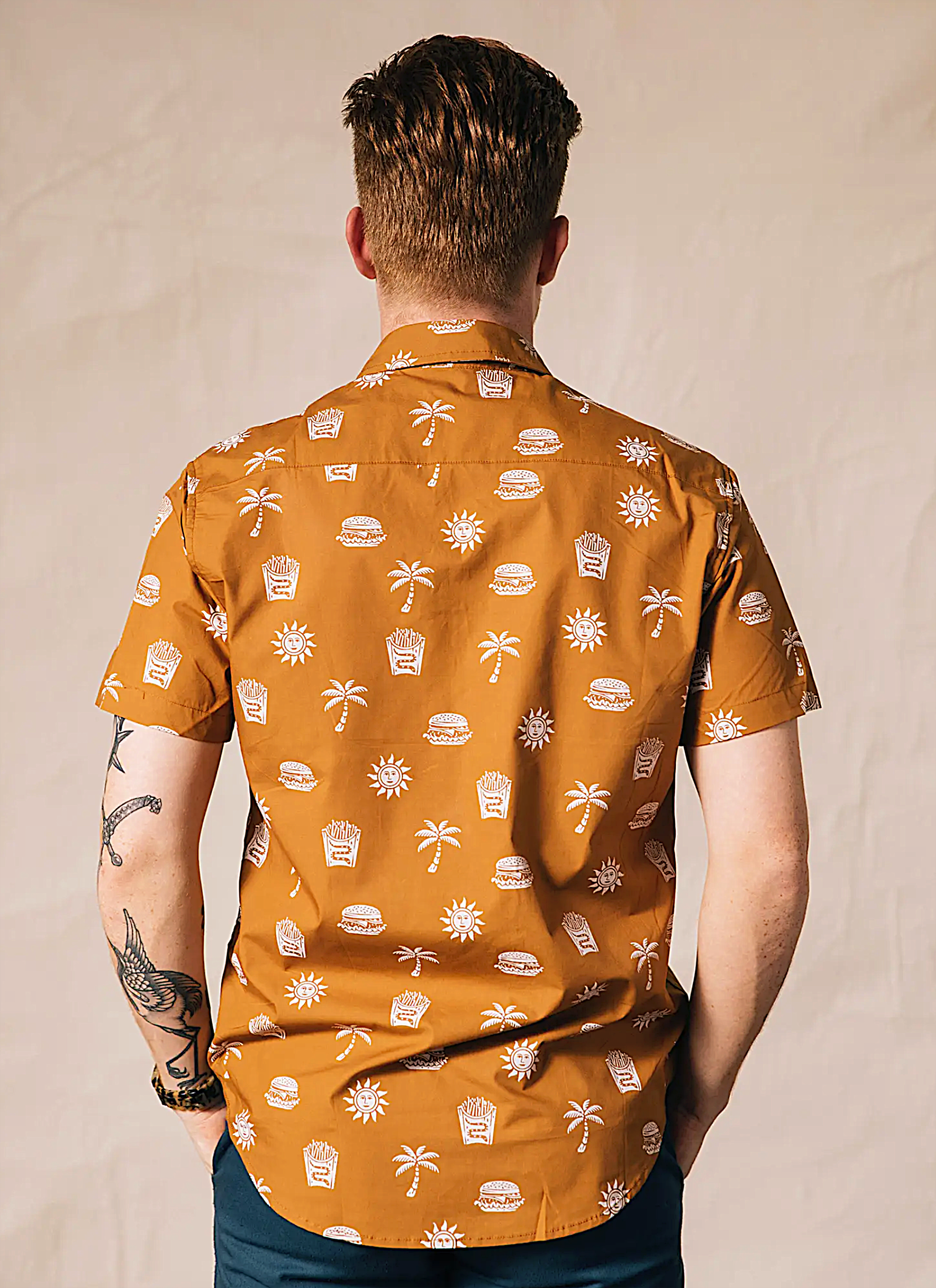 Take It Greasy Burger and Fries Men's Button-Up