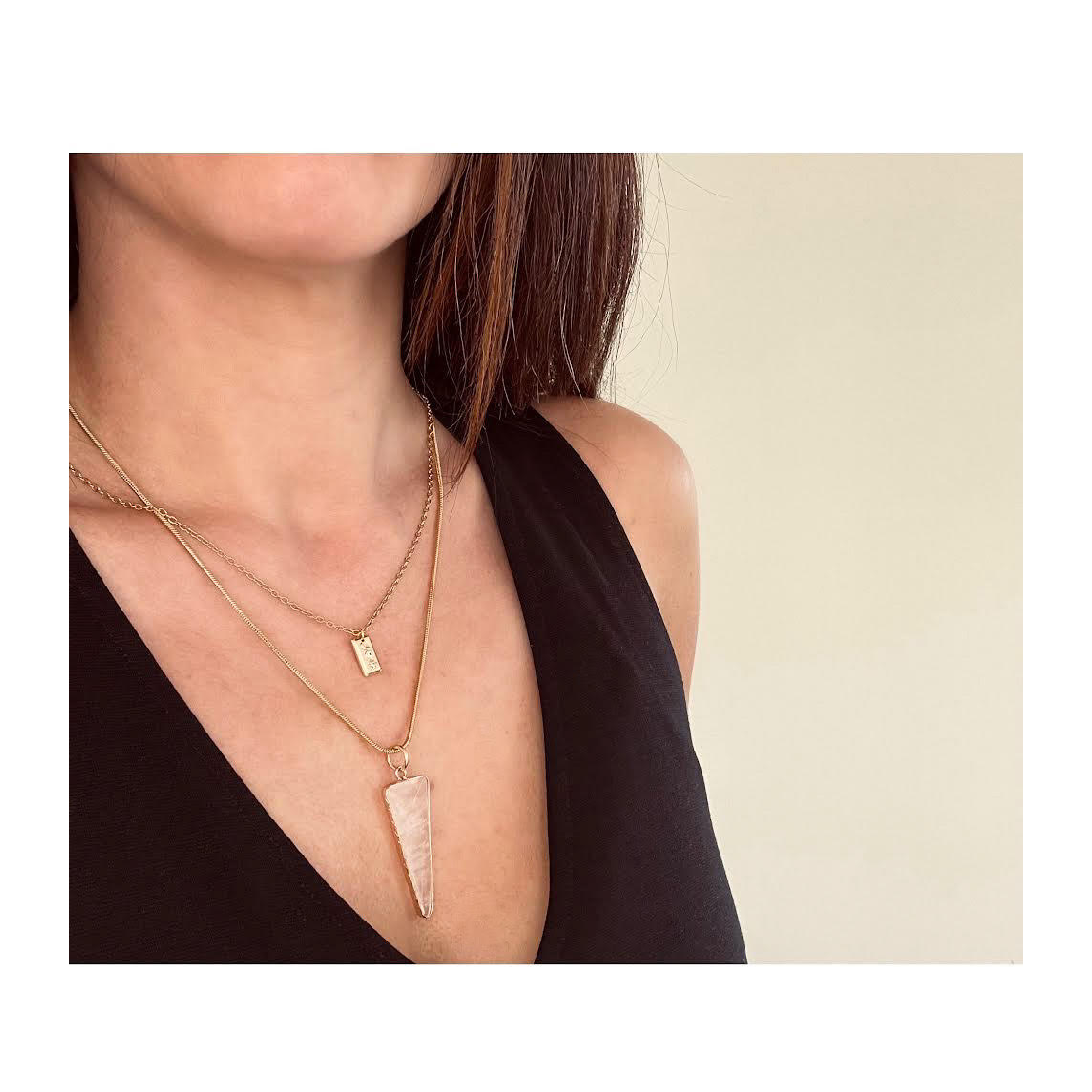 Quartz Crystal Triangle Pendant Necklace