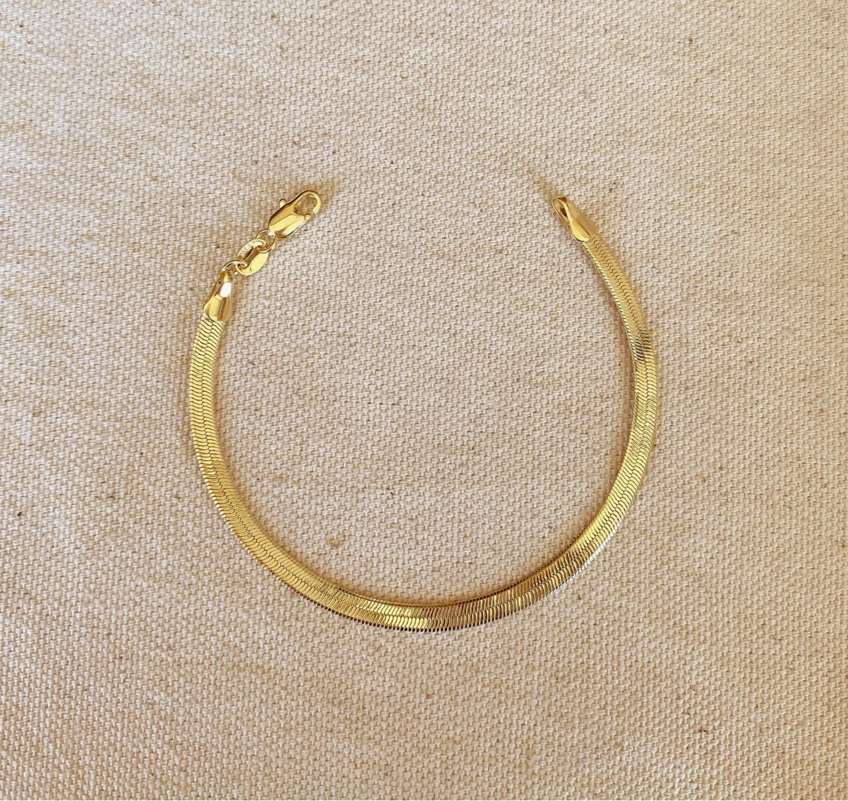 18k Gold Filled 4mm Herringbone Bracelet -7 inches