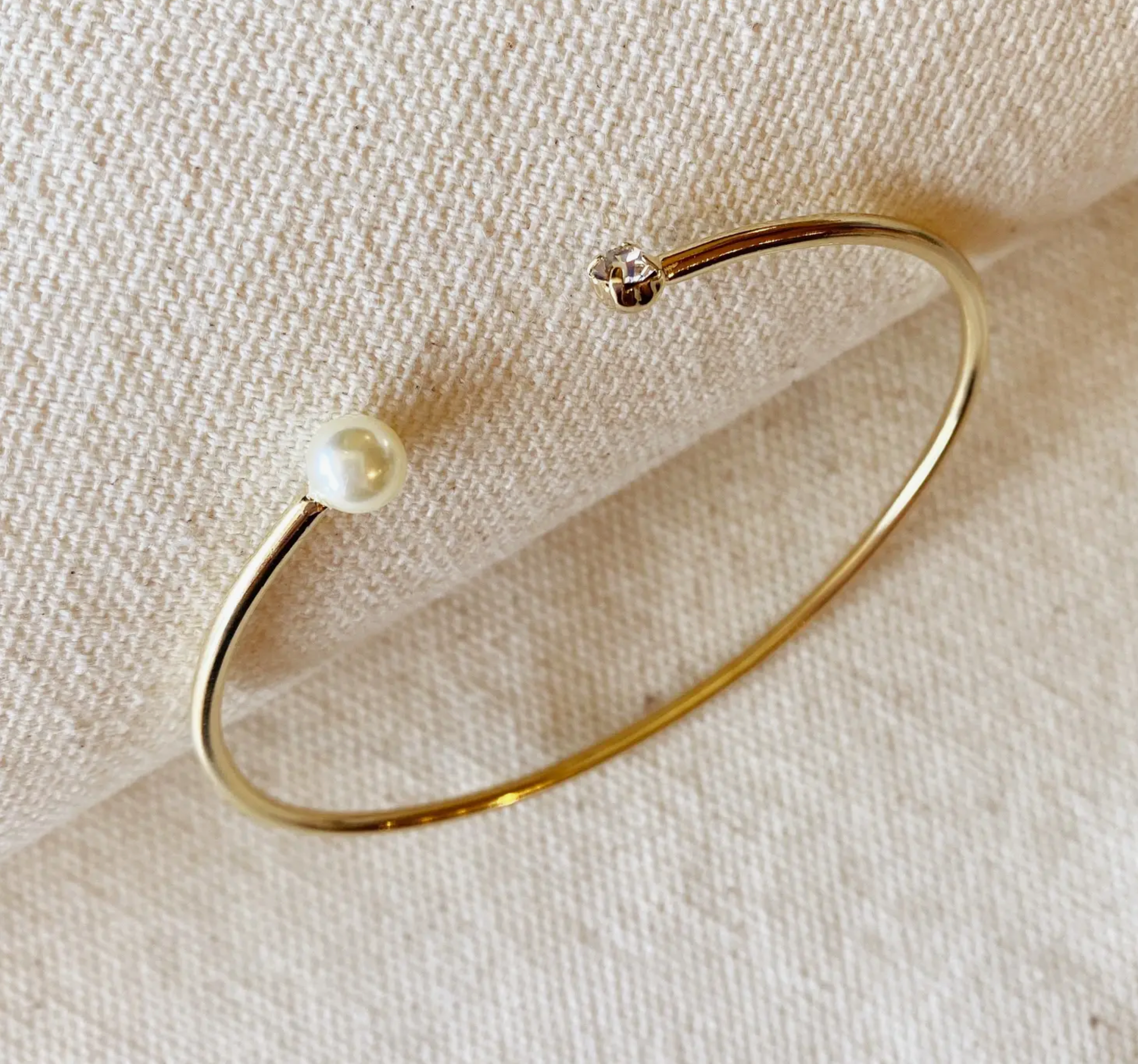 18k Gold Filled Pearl and Crystal Cuff Bracelet
