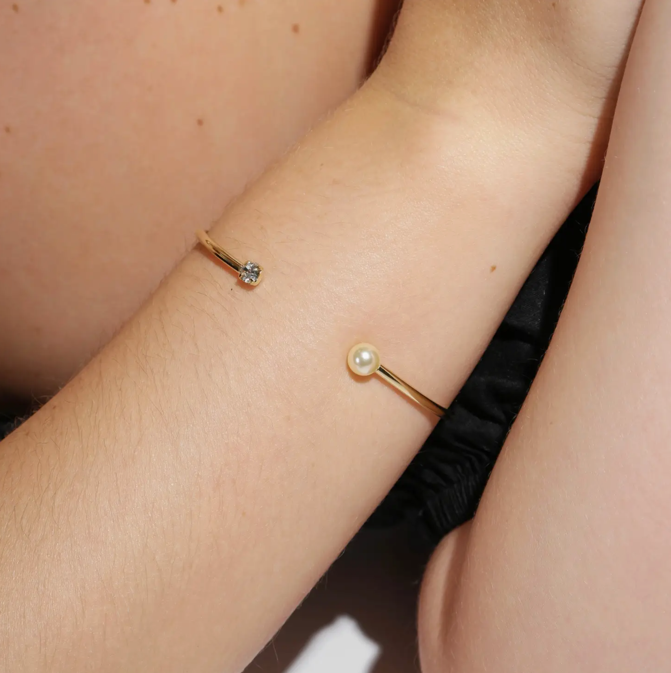 18k Gold Filled Pearl and Crystal Cuff Bracelet