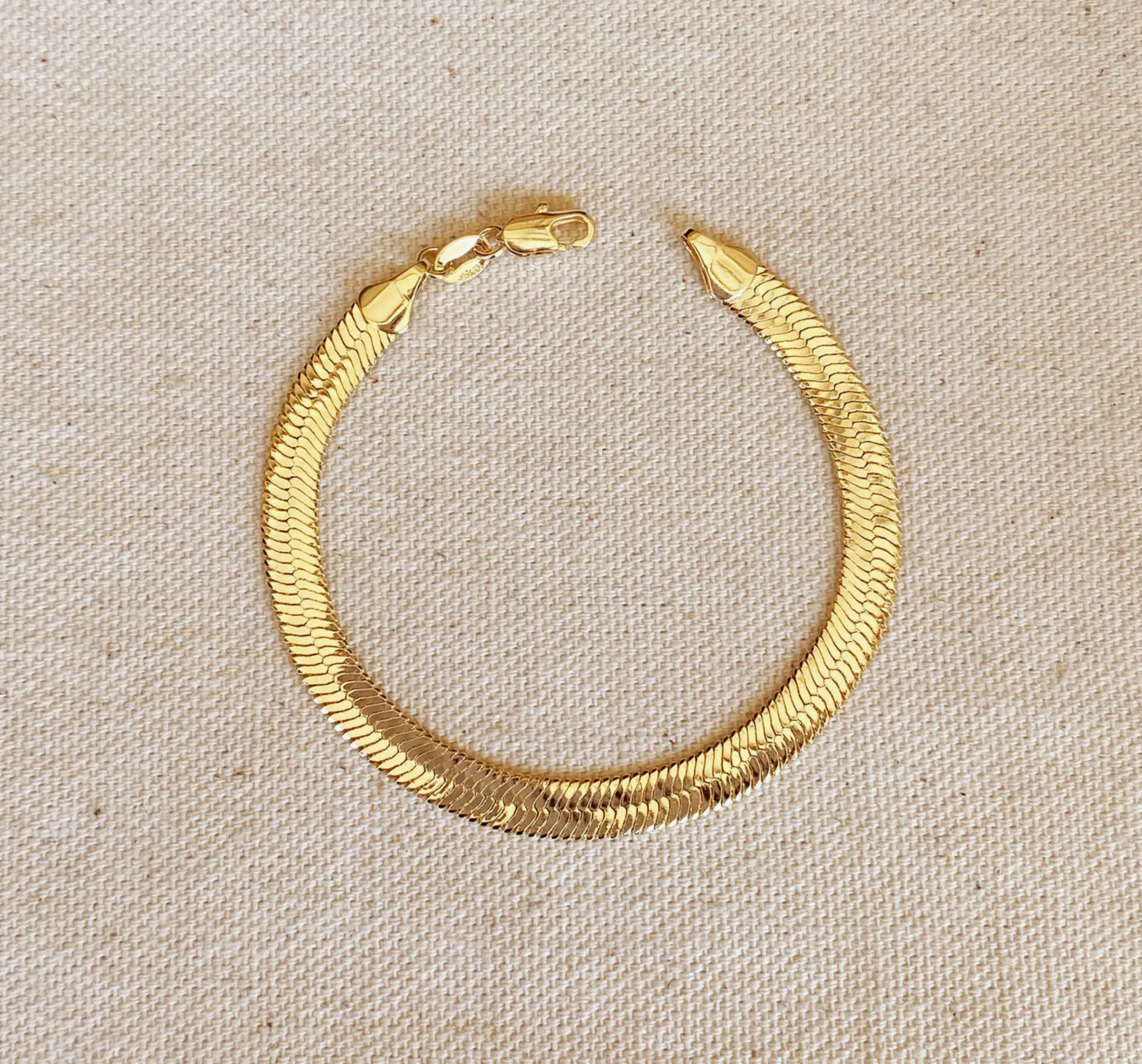 18k Gold Filled 6mm Herringbone Bracelet - 7 inch