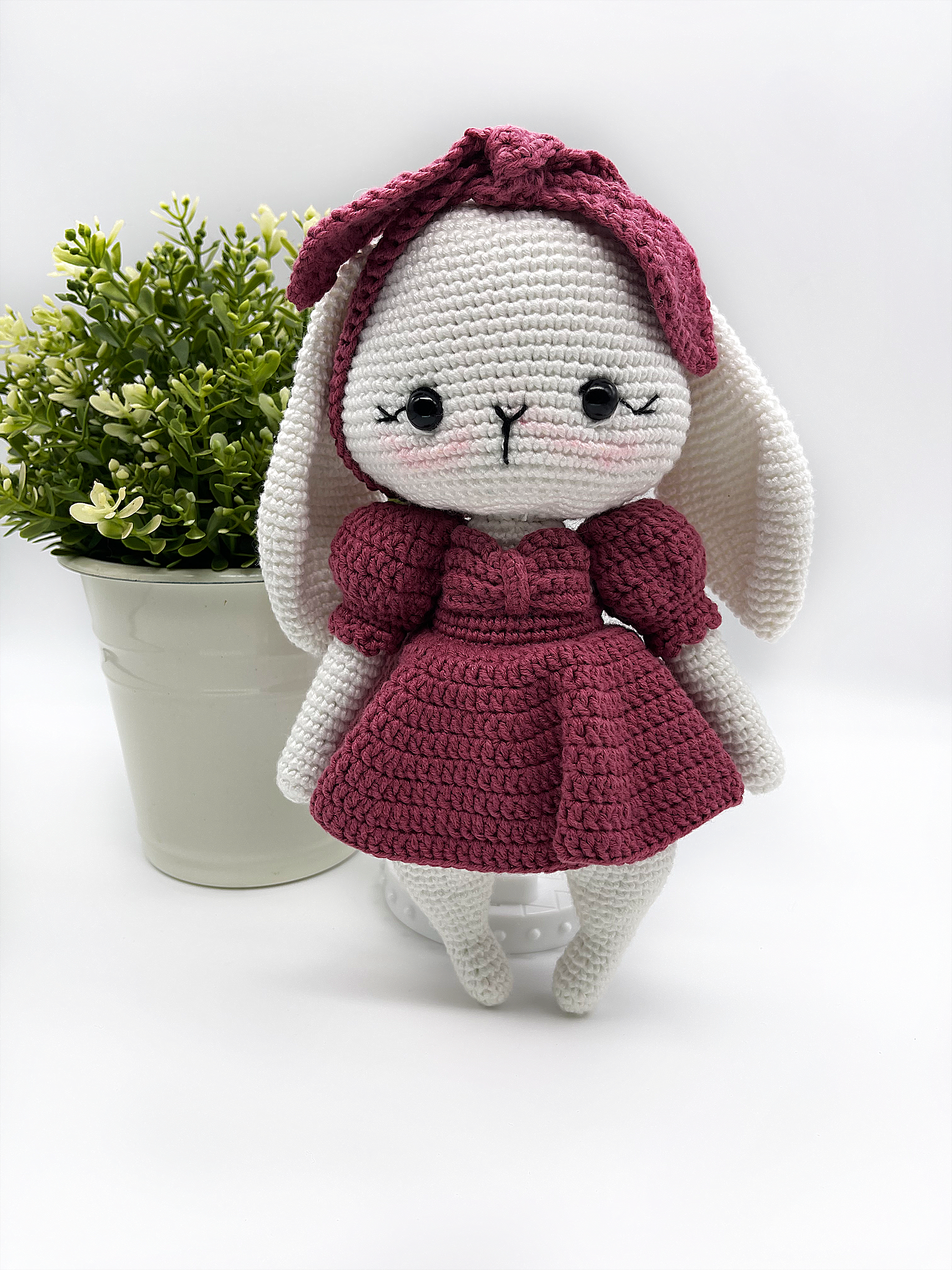 Crochet Bunny with Dress and Bow- 10.5"