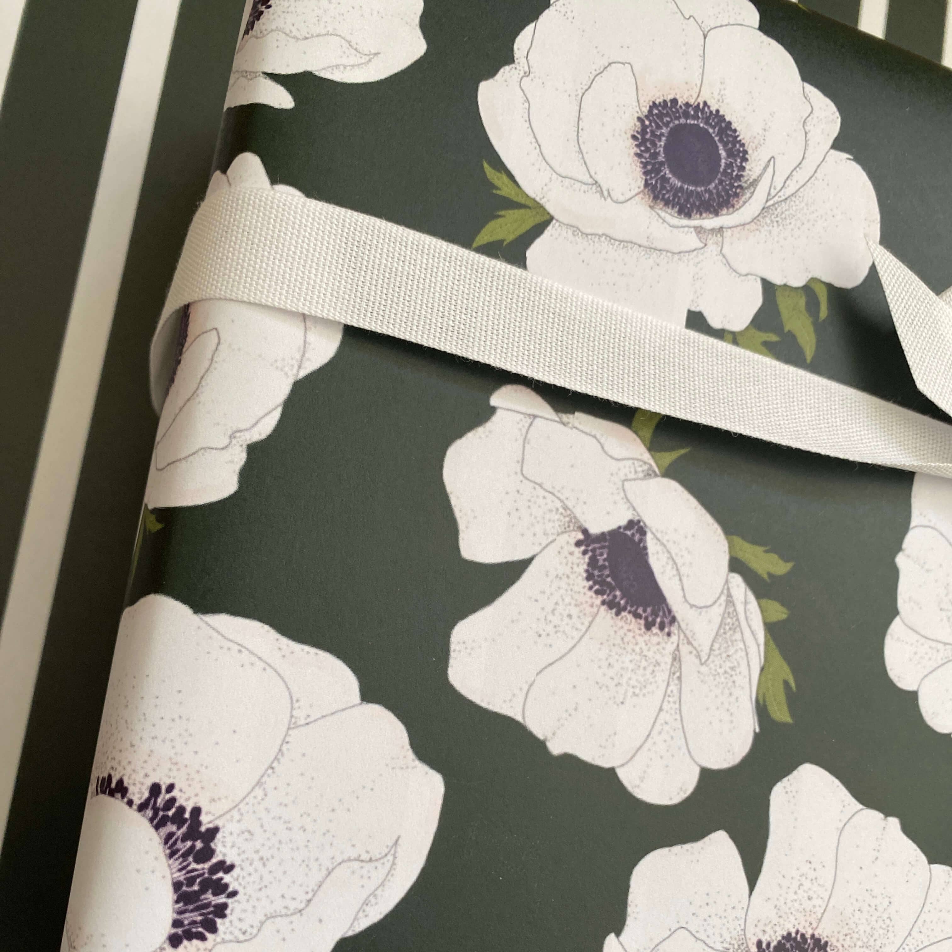 White Anemone Double-sided Wrapping Paper: 3 Sheets (20x29 in. each)