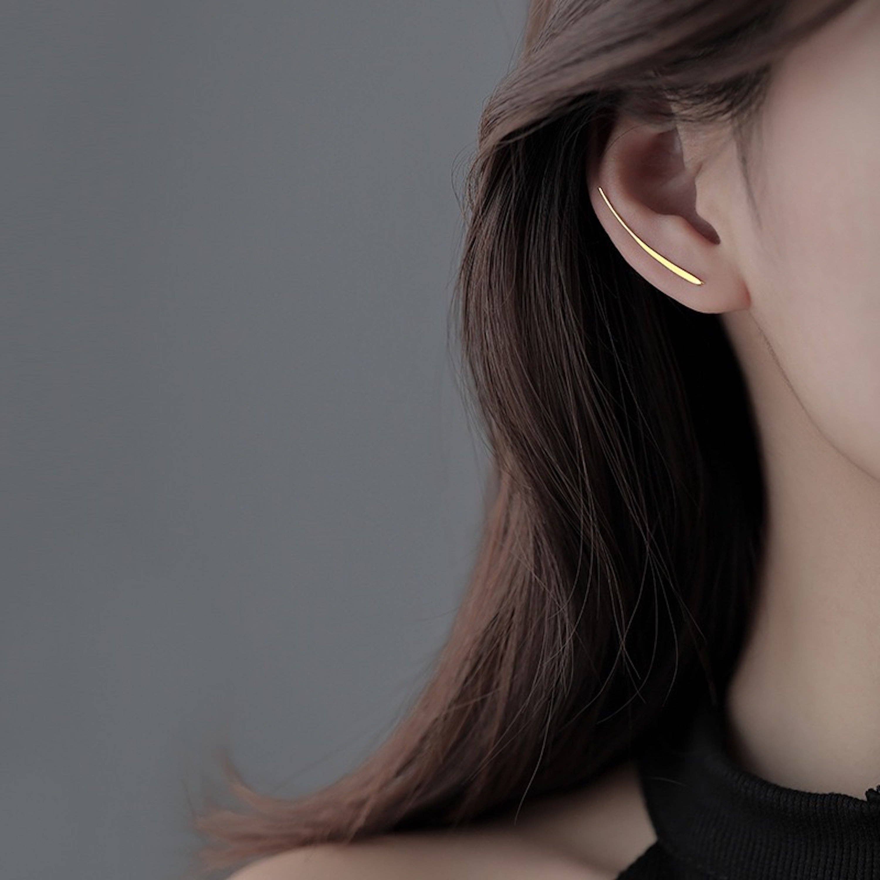 Minimalis line ear cuff-one pair-gold vermeil&sterling silve: Gold