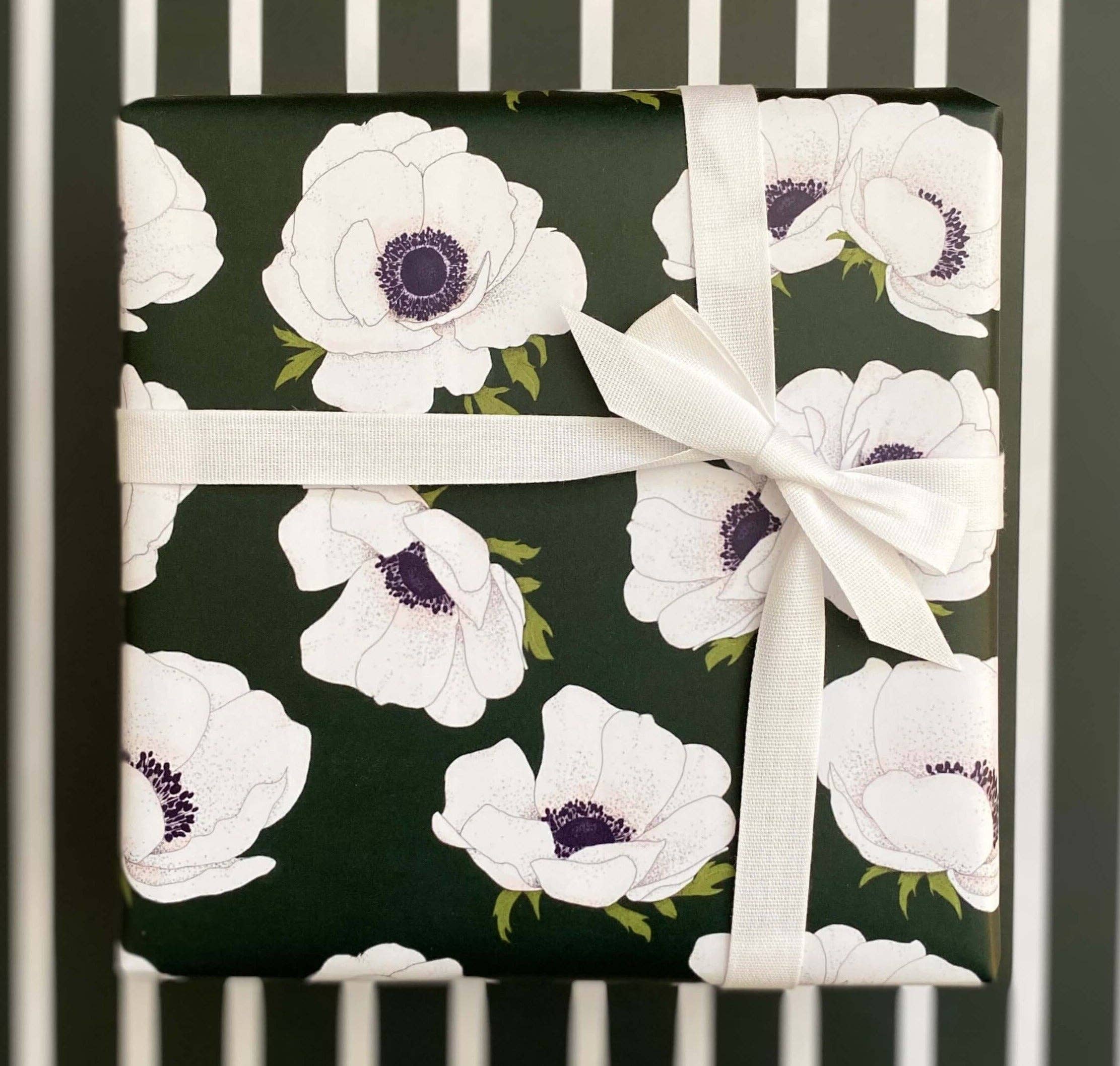 White Anemone Double-sided Wrapping Paper: 3 Sheets (20x29 in. each)